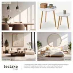Tectake Side Tables Skaland - Set Of Two, Scandi Style With Wood Legs & Non-Slip Feet - Brown/white - thumbnail 5