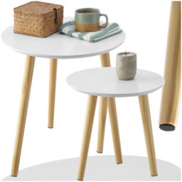 Tectake Side Tables Skaland - Set Of Two, Scandi Style With Wood Legs & Non-Slip Feet - Brown/white - thumbnail 1
