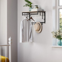 Ledrem Coat Rack Wall-Mounted, Clothes Rail With 5 Removable Coat Hooks, Floating Shelf With Hanging Rail, For Hallway, Bedroom - thumbnail 1