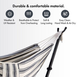 Vonhaus Hammock With Stand, Freestanding 2 Person Hammock With Adjustable Frame, Travel Bag For Garden, Beach, Camping & Outdoors - thumbnail 6