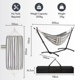 Vonhaus Hammock With Stand, Freestanding 2 Person Hammock With Adjustable Frame, Travel Bag For Garden, Beach, Camping & Outdoors - thumbnail 9
