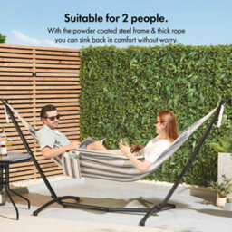 Vonhaus Hammock With Stand, Freestanding 2 Person Hammock With Adjustable Frame, Travel Bag For Garden, Beach, Camping & Outdoors - thumbnail 2