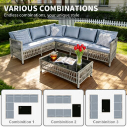 Asownsun 6 Seater Rattan Garden Furniture Set With L-Shaped Sofa & Tempered Glass Table - thumbnail 6