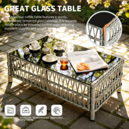 Asownsun 6 Seater Rattan Garden Furniture Set With L-Shaped Sofa & Tempered Glass Table - thumbnail 5