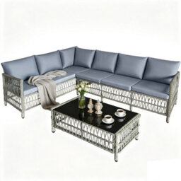 Asownsun 6 Seater Rattan Garden Furniture Set With L-Shaped Sofa & Tempered Glass Table - thumbnail 8