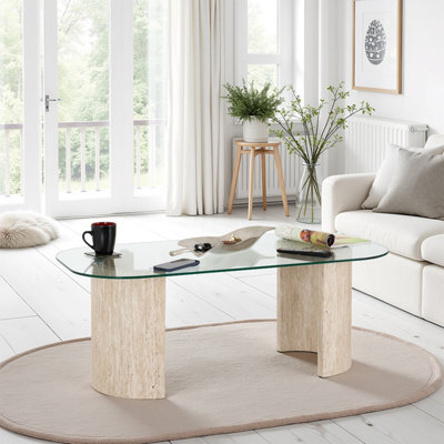 Seconique Modena Coffee Table - Clear Glass / Cream Marble Effect - image 1