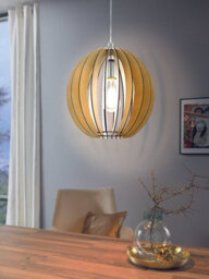 Stylish Satin Nickel Pendant Ceiling Light With Maple Wood Shade For E27 Bulbs - thumbnail 3