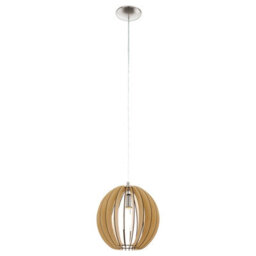 Stylish Satin Nickel Pendant Ceiling Light With Maple Wood Shade For E27 Bulbs - thumbnail 1