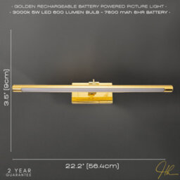 Happy Homewares Polished Gold Wireless Rechargeable 5W Led Touch Dimmable Picture Wall Light - thumbnail 6