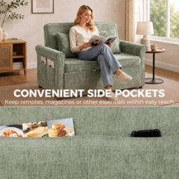 Homcom 2 Seater Sofa Bed, 3-In-1 Convertible Pull Out Sofa Bed, Light Green - thumbnail 8
