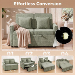 Homcom 2 Seater Sofa Bed, 3-In-1 Convertible Pull Out Sofa Bed, Light Green - thumbnail 4