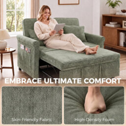 Homcom 2 Seater Sofa Bed, 3-In-1 Convertible Pull Out Sofa Bed, Light Green - thumbnail 6