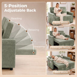 Homcom 2 Seater Sofa Bed, 3-In-1 Convertible Pull Out Sofa Bed, Light Green - thumbnail 5