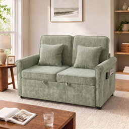 Homcom 2 Seater Sofa Bed, 3-In-1 Convertible Pull Out Sofa Bed, Light Green - thumbnail 2