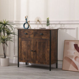 Furniturehmd 2 Doors 2 Drawers Sideboard,buffet Table,cupboard,free Standing Cabinet Organizer, Metal Frame - thumbnail 2