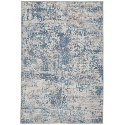 Loomed Blue Grey Distressed Abstract Washable Non Slip Rug 200X290Cm - image 1