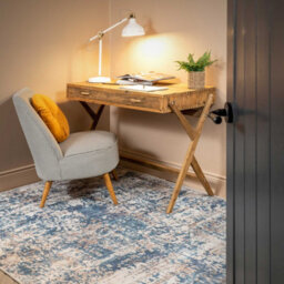 Loomed Blue Grey Distressed Abstract Washable Non Slip Rug 200X290Cm - thumbnail 4