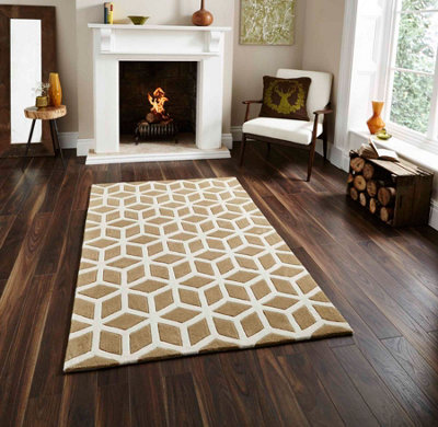 Beige Cream Handmade Geometric Rug For Living Room Dinning Room Utility Room-120Cm X 170Cm (3Ft. 11In. X 5Ft. 6In.) - image 1