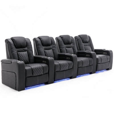 More4Homes Broadway 4 Seater Electric Recliner Cinema Sofa Usb Charging Led Base (Black W White Stitching) - image 1