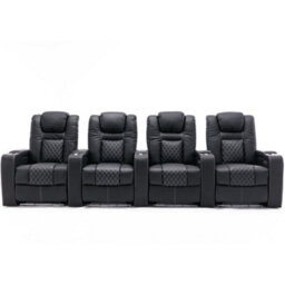 More4Homes Broadway 4 Seater Electric Recliner Cinema Sofa Usb Charging Led Base (Black W White Stitching) - thumbnail 2