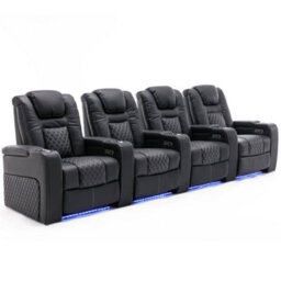More4Homes Broadway 4 Seater Electric Recliner Cinema Sofa Usb Charging Led Base (Black W White Stitching)