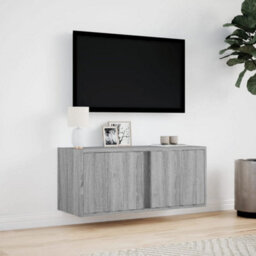 Berkfield Durable Tv Wall Cabinet With Led Lights Grey Sonoma 80X31X35 Cm - thumbnail 4