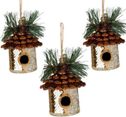Shatchi 3Pcs Gold Sequin Birdhouse 10X11Cm - Christmas Tree Hanging Decorations Festive Decorative Ornaments Fairy Tale - thumbnail 4