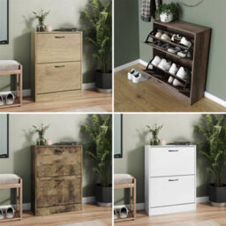 Urbn-Living Urbnliving 2 Drawer White Shoe Cabinet Cupboard Rack Storage Unit Organiser Stand Wooden Holder - thumbnail 5