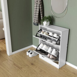 Urbn-Living Urbnliving 2 Drawer White Shoe Cabinet Cupboard Rack Storage Unit Organiser Stand Wooden Holder - thumbnail 2