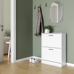 Urbn-Living Urbnliving 2 Drawer White Shoe Cabinet Cupboard Rack Storage Unit Organiser Stand Wooden Holder - thumbnail 3