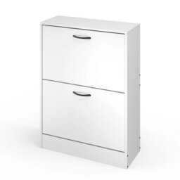 Urbn-Living Urbnliving 2 Drawer White Shoe Cabinet Cupboard Rack Storage Unit Organiser Stand Wooden Holder