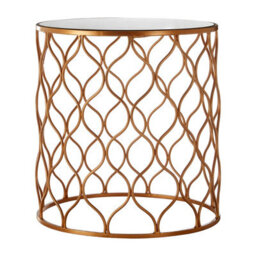 Orsina Set Of 2 Copper Accent Tables With Mirrored Tops,round Tables With Wave Design Metal Frames,luxe Side Tables - thumbnail 3