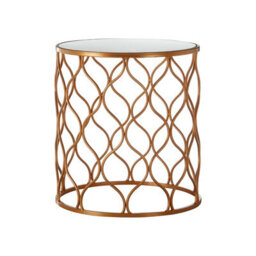 Orsina Set Of 2 Copper Accent Tables With Mirrored Tops,round Tables With Wave Design Metal Frames,luxe Side Tables - thumbnail 2