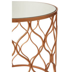 Orsina Set Of 2 Copper Accent Tables With Mirrored Tops,round Tables With Wave Design Metal Frames,luxe Side Tables - thumbnail 4