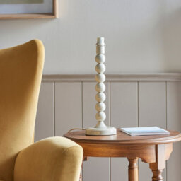 Luminosa Lighting Luminosa Higgledy Gloss Almond White Paint Table Lamp With Neutral Print Fabric Ikat Shade 25Cm E14 - thumbnail 5