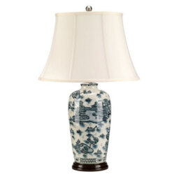 Elegant Blue Led Table Lamp With Chinese Porcelain Design And Cream Shade - thumbnail 2