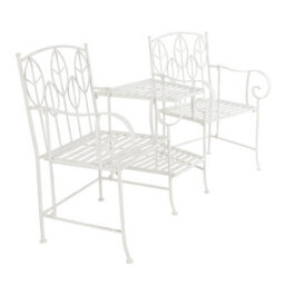 Charles Bentley Antique White Leaf Design Rustic Metal Garden Companion Seat - thumbnail 6