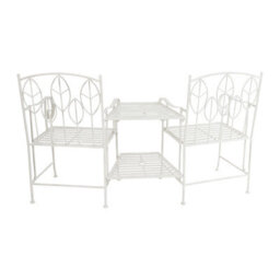 Charles Bentley Antique White Leaf Design Rustic Metal Garden Companion Seat - thumbnail 7