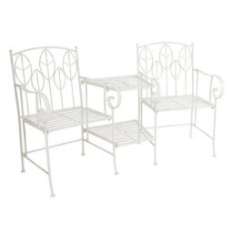 Charles Bentley Antique White Leaf Design Rustic Metal Garden Companion Seat - thumbnail 4
