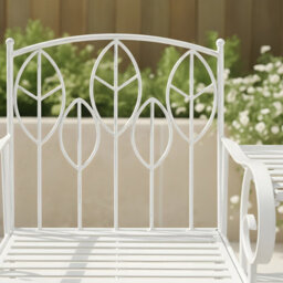 Charles Bentley Antique White Leaf Design Rustic Metal Garden Companion Seat - thumbnail 3