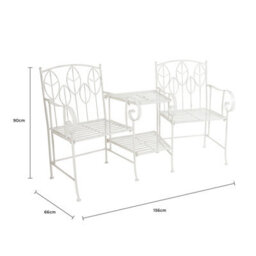 Charles Bentley Antique White Leaf Design Rustic Metal Garden Companion Seat - thumbnail 8