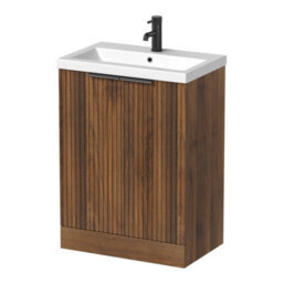 Aveli Fluted 600mm Bathroom Vanity Unit Basin Floorstanding Cupboard Soft Close Walnut - thumbnail 4