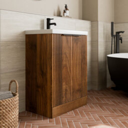 Aveli Fluted 600mm Bathroom Vanity Unit Basin Floorstanding Cupboard Soft Close Walnut - thumbnail 2