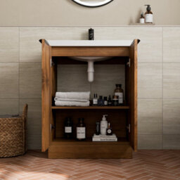 Aveli Fluted 600mm Bathroom Vanity Unit Basin Floorstanding Cupboard Soft Close Walnut - thumbnail 3