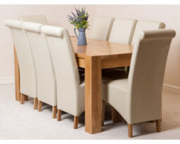 That's Furniture Kuba 180 X 90 Cm Chunky Oak Dining Table And 8 Chairs Dining Set With Montana Ivory Leather Chairs - thumbnail 1