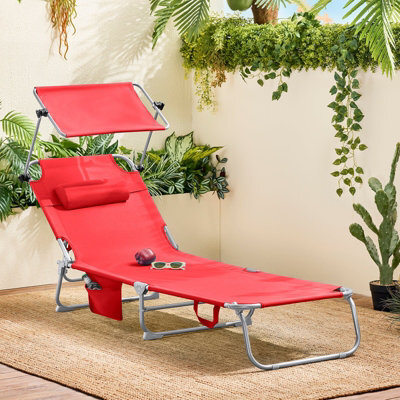 Sobuy Ogs48-R, Folding Chair Sun Lounger With Adjustable Sun Shade And Backrest, Red,w193Xd55.5Xh103 - image 1