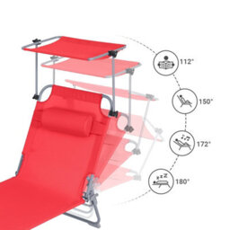 Sobuy Ogs48-R, Folding Chair Sun Lounger With Adjustable Sun Shade And Backrest, Red,w193Xd55.5Xh103 - thumbnail 4
