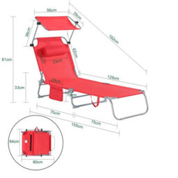 Sobuy Ogs48-R, Folding Chair Sun Lounger With Adjustable Sun Shade And Backrest, Red,w193Xd55.5Xh103 - thumbnail 3