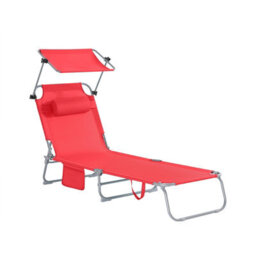 Sobuy Ogs48-R, Folding Chair Sun Lounger With Adjustable Sun Shade And Backrest, Red,w193Xd55.5Xh103 - thumbnail 2