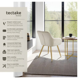 Tectake Set Of 6 Chair Marilyn With Velvet Cover, Gold Steel Legs And Plush Padding  - Cream/gold - thumbnail 2
